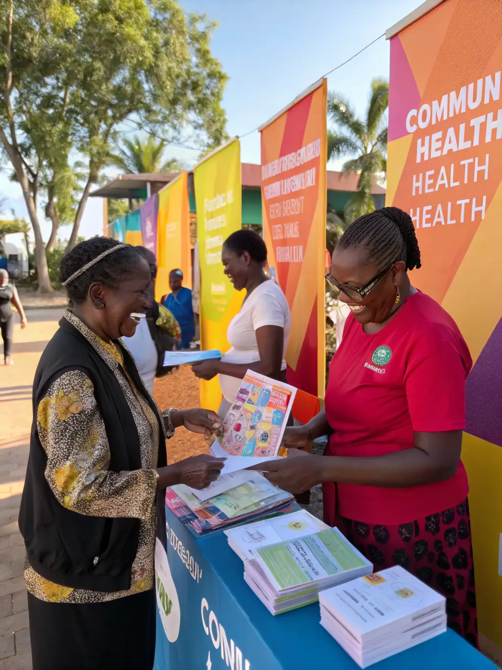 A photo of RHYZOM volunteers conducting an auditory health awareness campaign in a local community, distributing educational materials and providing hearing screenings.